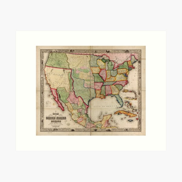 Item preview, Map of the United States and Mexico (1847) designed and sold by allhistory.