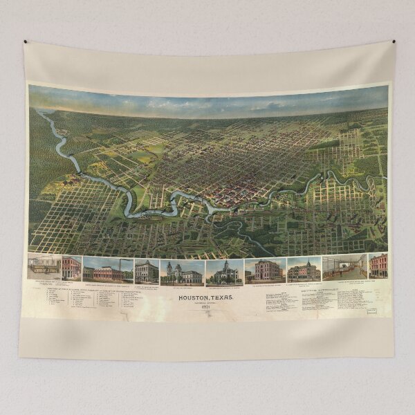 Item preview, Aerial View of Houston, Texas (1891) designed and sold by allhistory.