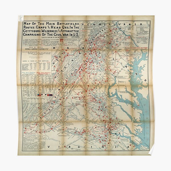 "Gettysburg, Wilderness and Appomattox Civil War Battlefield Map