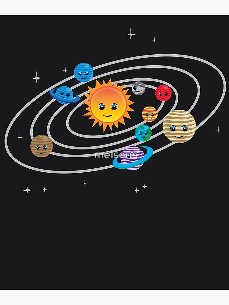 The Solar System Design. Illustrations vector graphic of the solar system  in flat design cartoon style. solar system poster design for kids learning.  space kids. Stock Vector