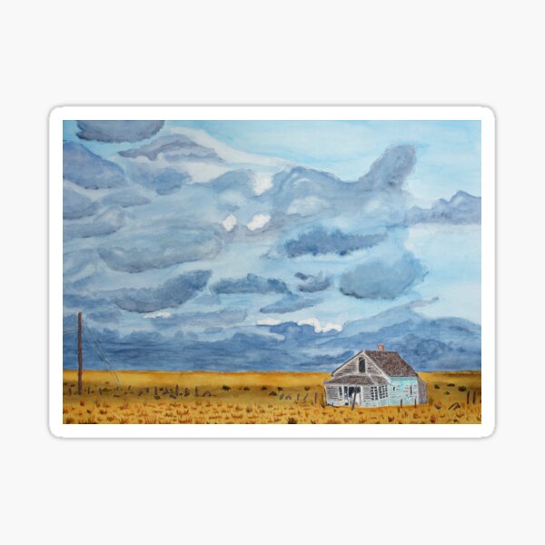Abandoned Turquoise House with Storm Clouds Sticker