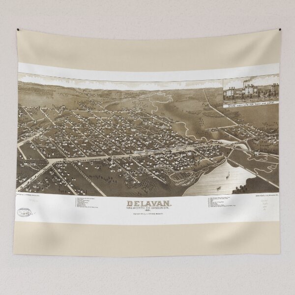 Item preview, Aerial View of Delavan, Walworth County, Wisconsin (1884) designed and sold by allhistory.