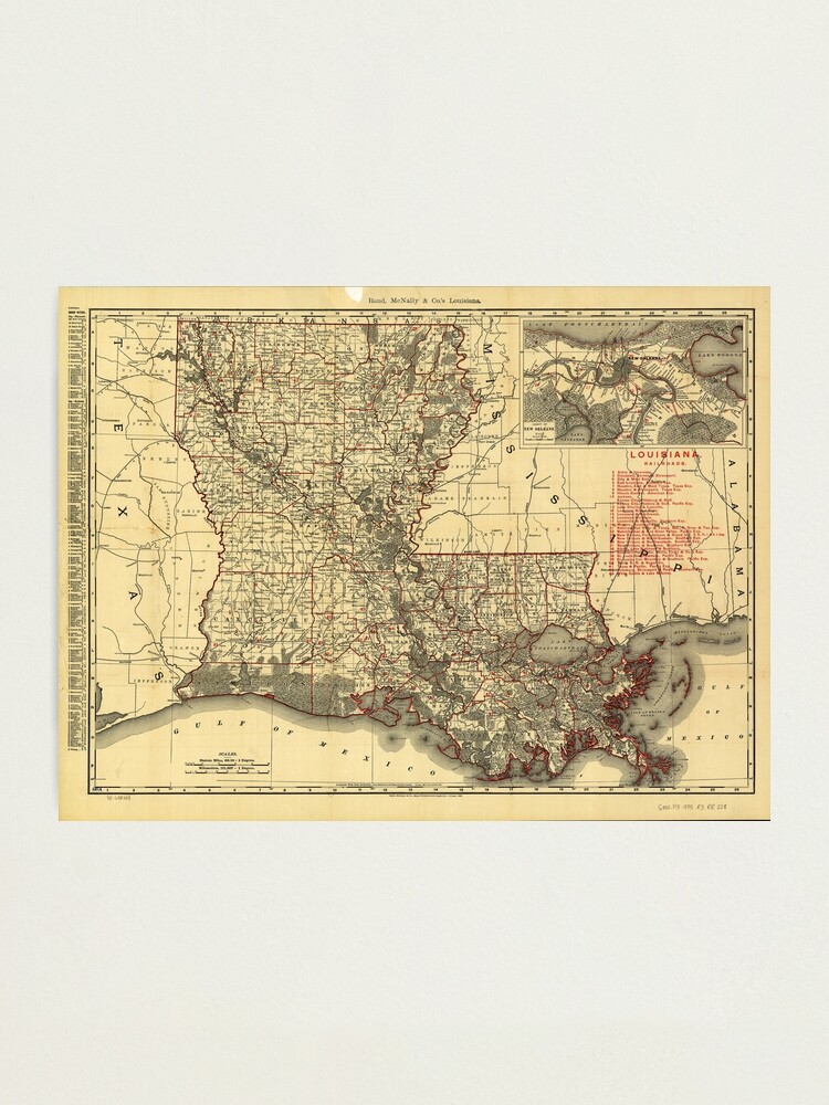 Old Map Louisiana State 1865 Vintage Map Wall Map Print