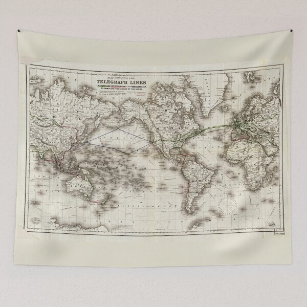 Item preview, Vintage World Map Showing Telegraph Lines (1871) designed and sold by allhistory.