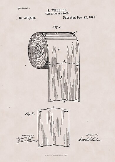 US PATENT for the First TOILET PAPER ROLL Issued to Seth Wheeler in 1891 PM#904