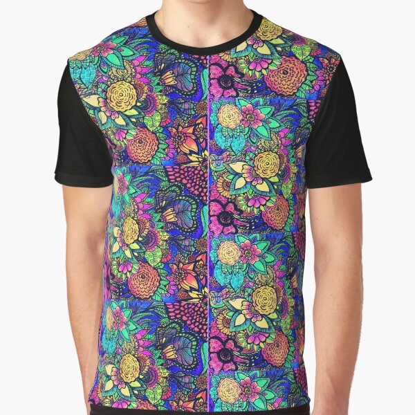 Psychedelic Doodle Art Floral Pattern Graphic T-Shirt