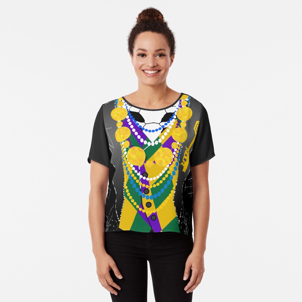 Darsana Prime Baron Samedi Mardi Gras Tuxedo Shirt Chiffon Top