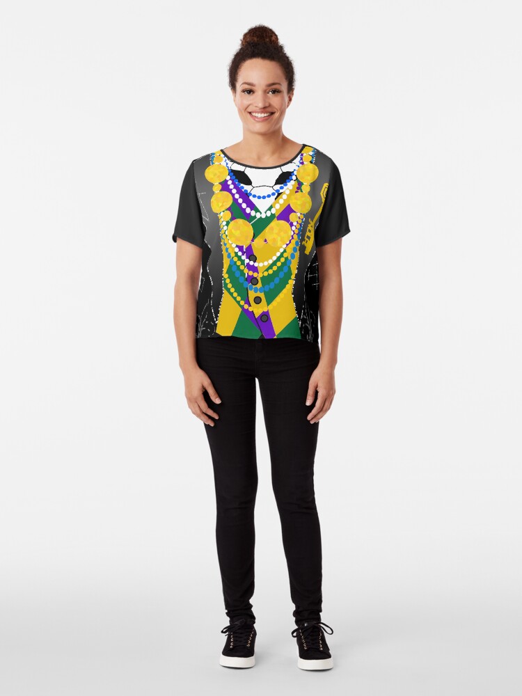 Alternate view of Darsana Prime Baron Samedi Mardi Gras Tuxedo Shirt Chiffon Top