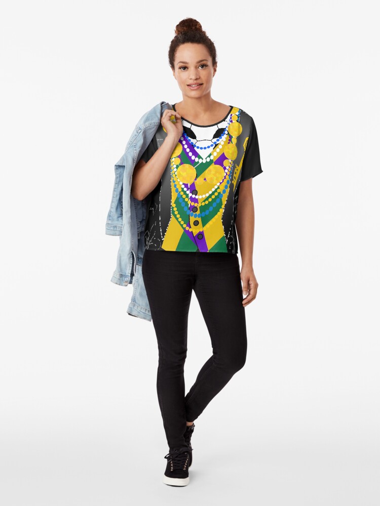 Alternate view of Darsana Prime Baron Samedi Mardi Gras Tuxedo Shirt Chiffon Top