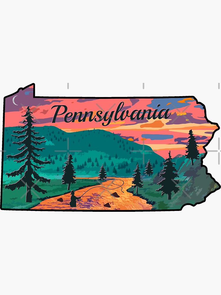 Thumbnail 3 von 3, Sticker, Weinlese-Fisch-Pennsylvania-Staats-Karten-PA-Fliegenfischen designt und verkauft von TeeCreations.