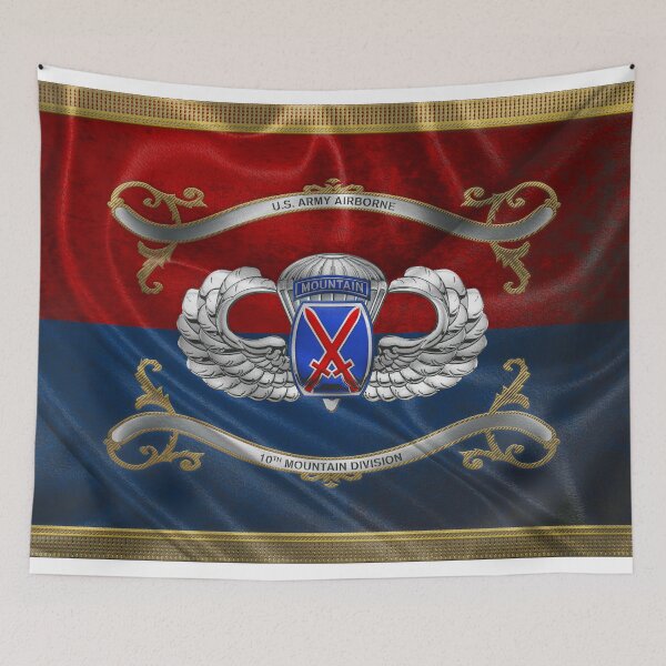 Item preview, 10th Mountain Division - 10th MTN Insignia with Parachutist Badge over Flag designed and sold by Serge Averbukh Art Studio.