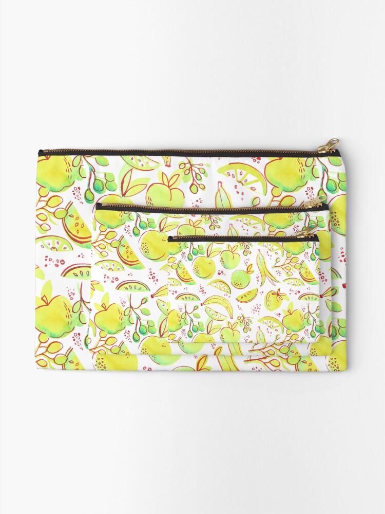 Alternate view of Hand Painted Watercolor - Neon Fruit Toss Zipper Pouch
