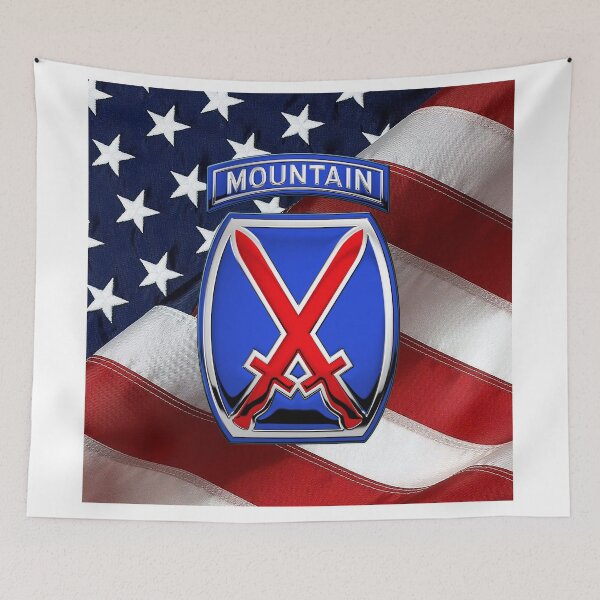 Item preview, 10th Mountain Division - 10th MTN Insignia over American Flag designed and sold by Serge Averbukh Art Studio.