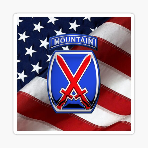 “10th Mountain Division - 10th MTN Insignia over American Flag” Sticker