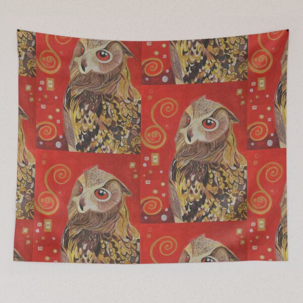 Item preview, Eagle owl painting in red and gold. designed and sold by esvb.