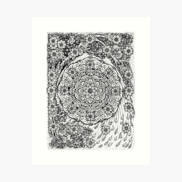 Aperçu de l'œuvre Mandala Fleurs De Cerisier. Pour chaque fin, il y a un nouveau Kent Chua dessiné à la main créée et vendue par KentChua.