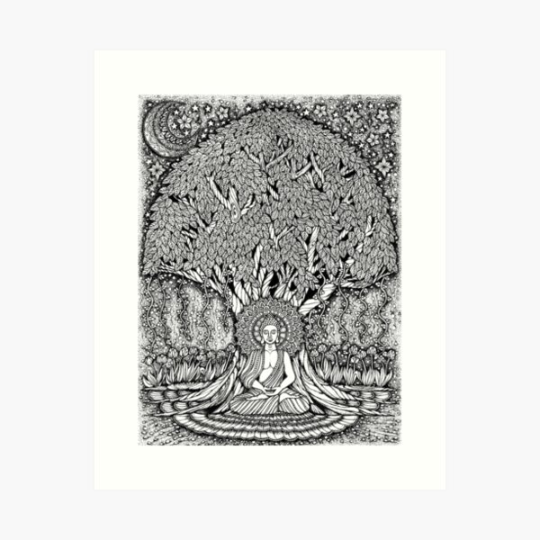 Aperçu de l'œuvre Une nuit magique de méditation de nuit de Bouddha dessinée à la main créée et vendue par KentChua.