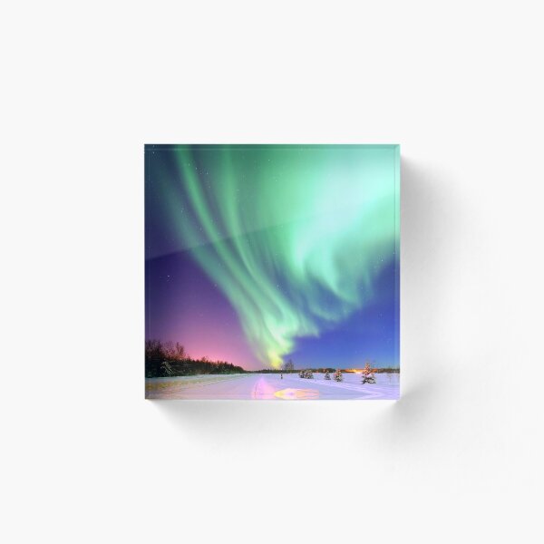 Northern Lights in Winter- Alaska Acrylic Block