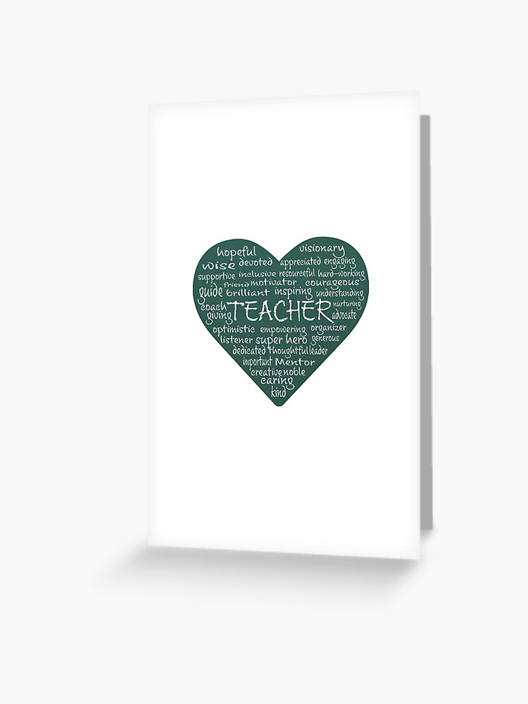 Thumbnail 1 of 2, Greeting Card, Heart Teacher Word Cloud in Chalk designed and sold by jitterfly.