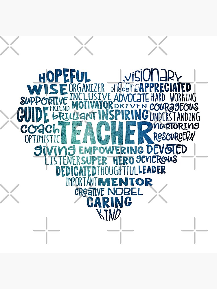 Thumbnail 2 of 2, Postcard, Teacher Word Cloud Heart in Blue designed and sold by jitterfly.