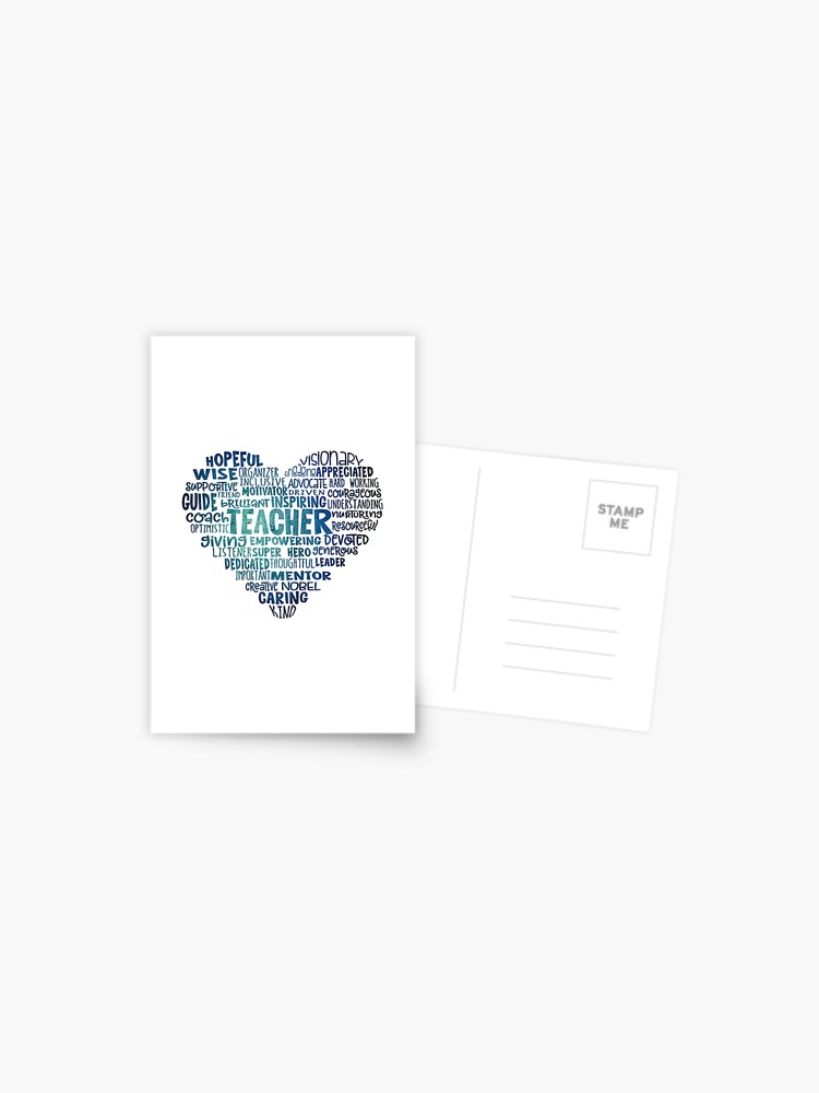 Thumbnail 1 of 2, Postcard, Teacher Word Cloud Heart in Blue designed and sold by jitterfly.