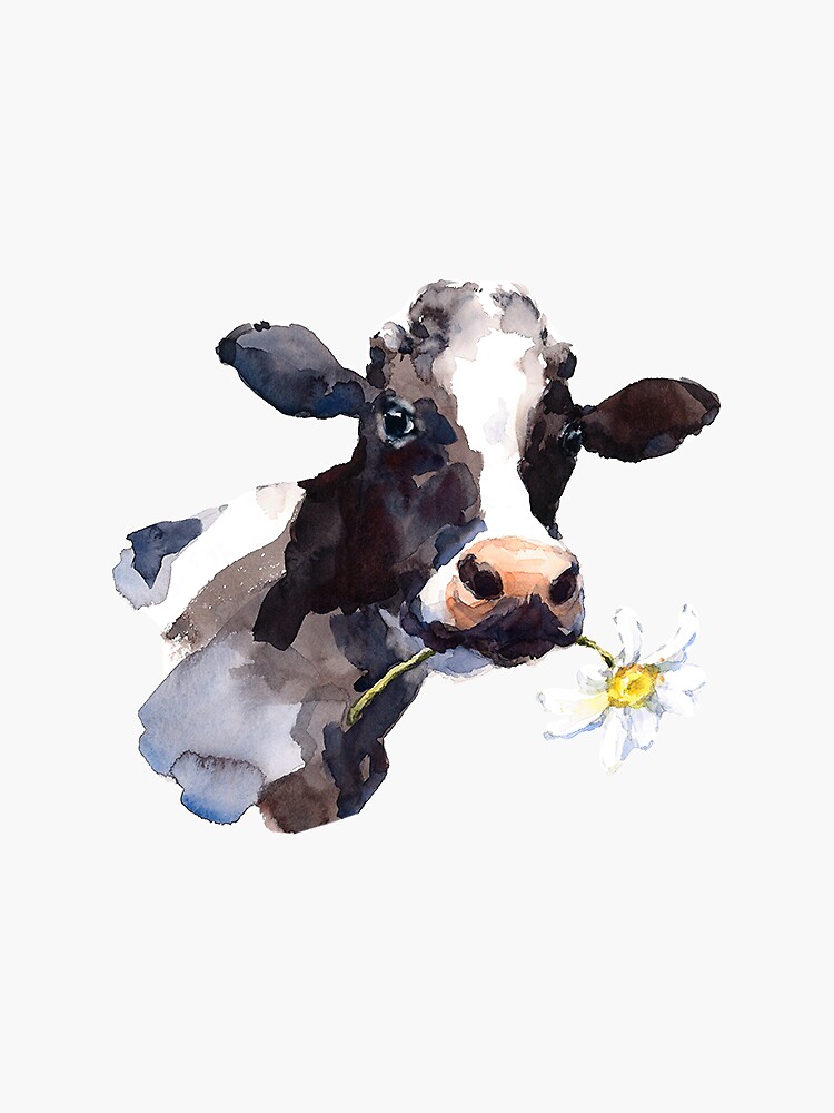 Thumbnail 3 von 3, Sticker, Kuh mit Gänseblümchen designt und verkauft von juliachesnut.