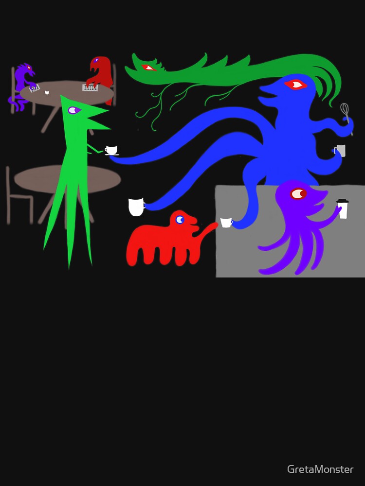Happy Monsters In The Cafe - Transparent Background by GretaMonster
