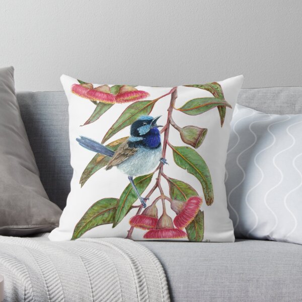 Splendid Fairywren in Silver Princess Throw Pillow