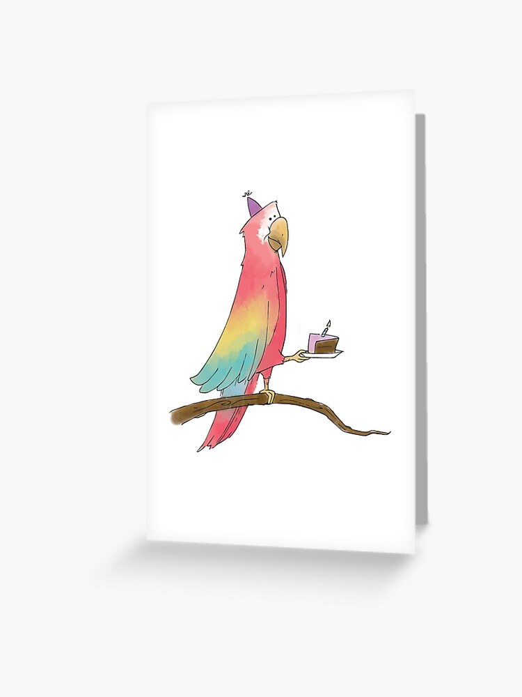 Carte De Vœux Perroquet Avec Gateau Joyeux Anniversaire Par Trippyart Redbubble