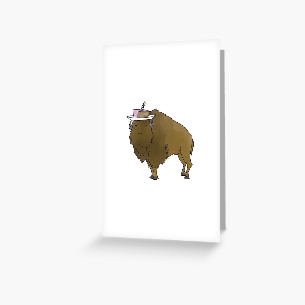 Carte De Vœux Buffalo Avec Gateau Joyeux Anniversaire Par Trippyart Redbubble