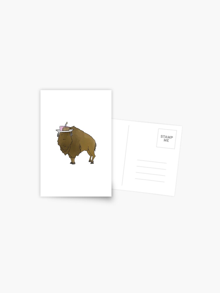 Carte Postale Buffalo Avec Gateau Joyeux Anniversaire Par Trippyart Redbubble