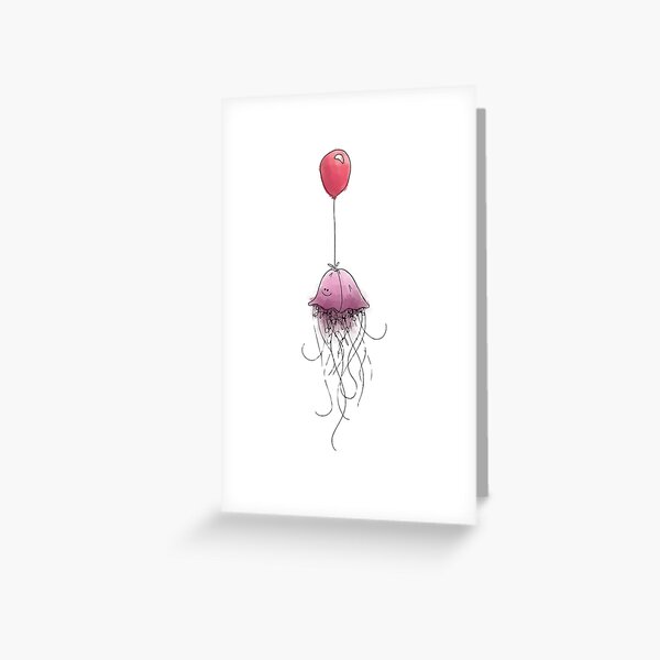 Vista previa del artículo con la obra «Medusas con globo - feliz cumpleaños», diseñado y vendido por Art Succs.