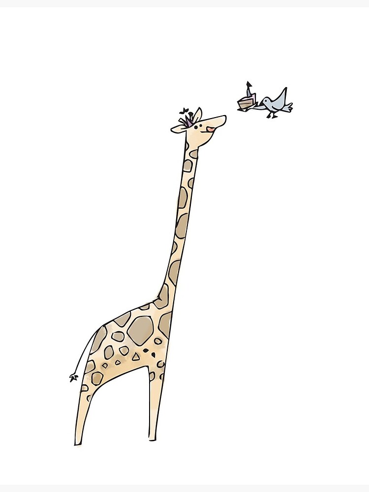 Carte De Vœux Girafe Et Oiseau Avec Un Gateau Joyeux Anniversaire Par Trippyart Redbubble