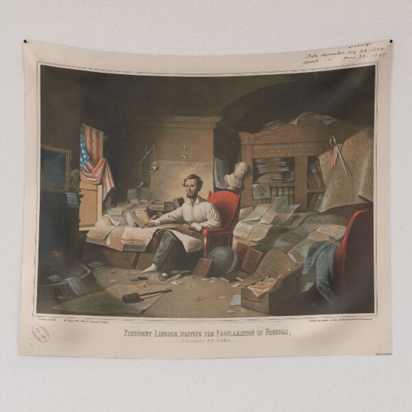 Item preview, President Lincoln, writing the Proclamation of Freedom (January 1st, 1863) designed and sold by allhistory.