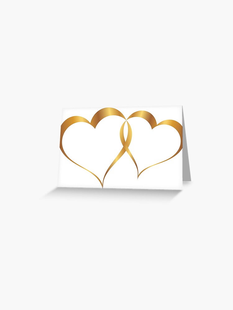 Carte De Vœux Anniversaire De Mariage Double Coeur Dore Par Marlowloom Redbubble