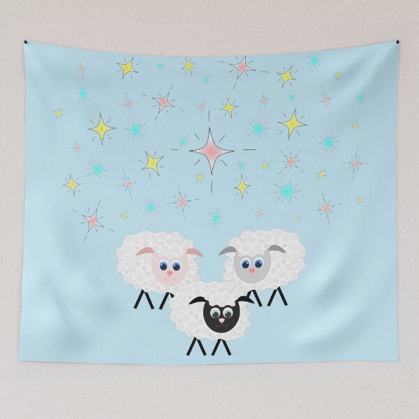 Item preview, Cute & Adorable Cartoon Sheep with Colorful Stars on Blue designed and sold by Karen McFarland.