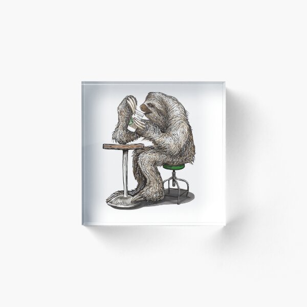 Steve the Sloth Taking a Coffee Break - dotsofpaint Acrylic Block