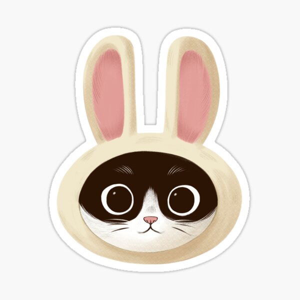 Cat with rabbit hat Sticker