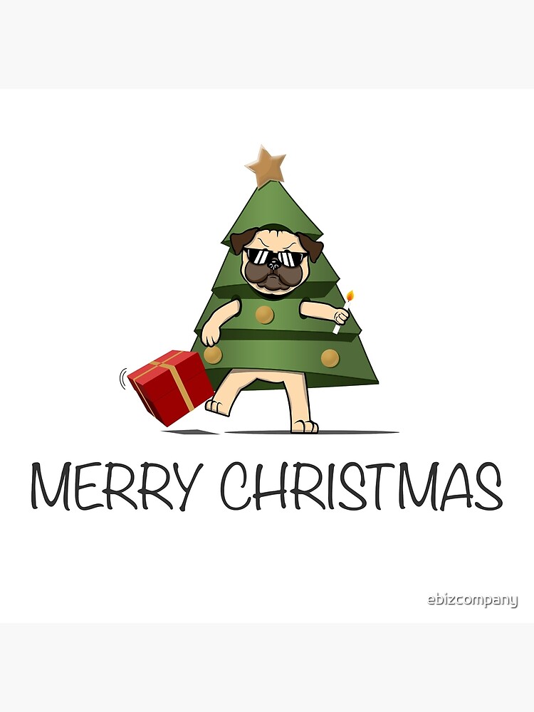 Cute pug in the Christmas tree costume Art Board Print