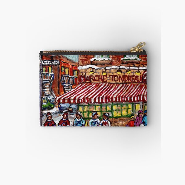 Item preview, STREET HOCKEY AT THE LOCAL SUPERMARKET RUE DE VERDUN AND OSBORNE MONTREAL WINTER SCENE PAINTING designed and sold by Carole  Spandau.
