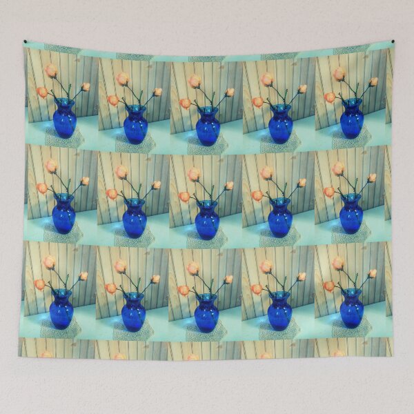 Item preview, peach gold roses, blue vase 01/19/19 designed and sold by Shellaqua.