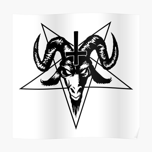 Satanic Goat Head with Pentagram (black) Poster