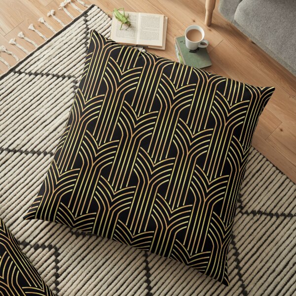 Art deco,gold,black,chic,elegant,1020's,great the Gatsby,pattern,retro,vintage, beautiful,scale,shaped,decor,decorative,contemporary,style,stylish Floor Pillow