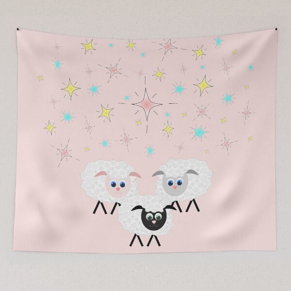 Item preview, Cute & Adorable Cartoon Sheep with Colorful Stars on Pink designed and sold by Karen McFarland.