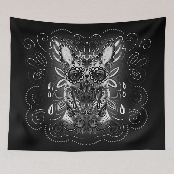 Item preview, Belgian Malinois - Sugar Skull- Grayscale designed and sold by k9printart.
