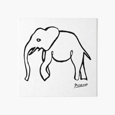 Pablo Picasso, Rare Elephant Drawing, Line Sketch Artwork, Prints, Posters, Bags, Tshirts, Men, Women, Kids Art Board Print