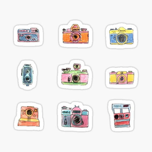 Item preview, 70's Photo camera Pattern - colorful pencil illustration designed and sold by Tako tk.