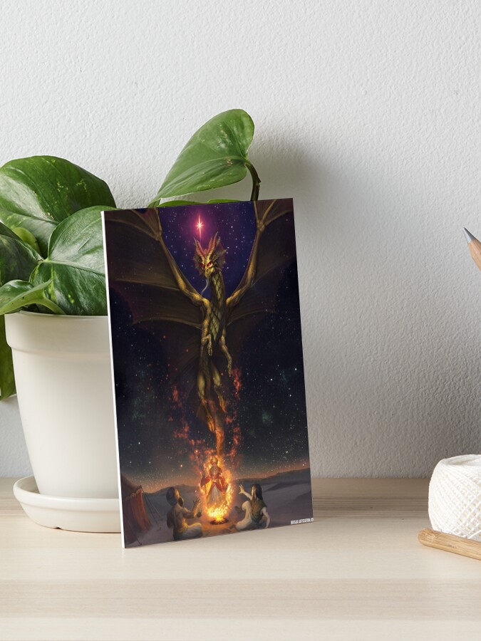 Thumbnail 1 of 2, Art Board Print, Brass Dragon reveals himself to two travelers designed and sold by Bcesart.