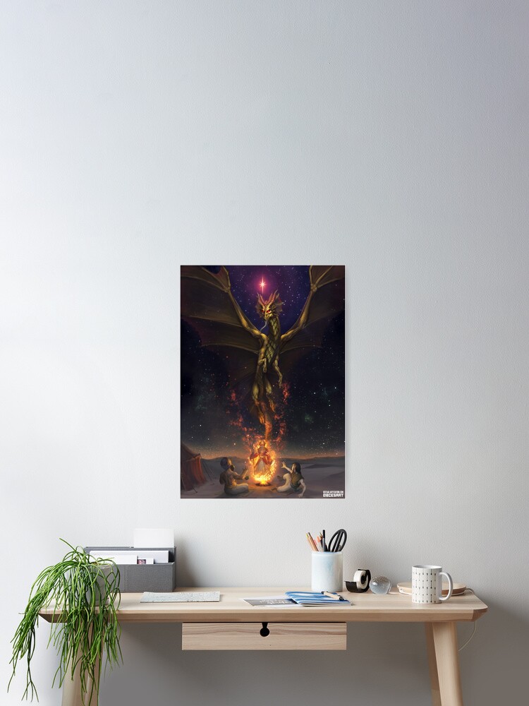 Thumbnail 2 of 3, Poster, Brass Dragon reveals himself to two travelers designed and sold by Bcesart.