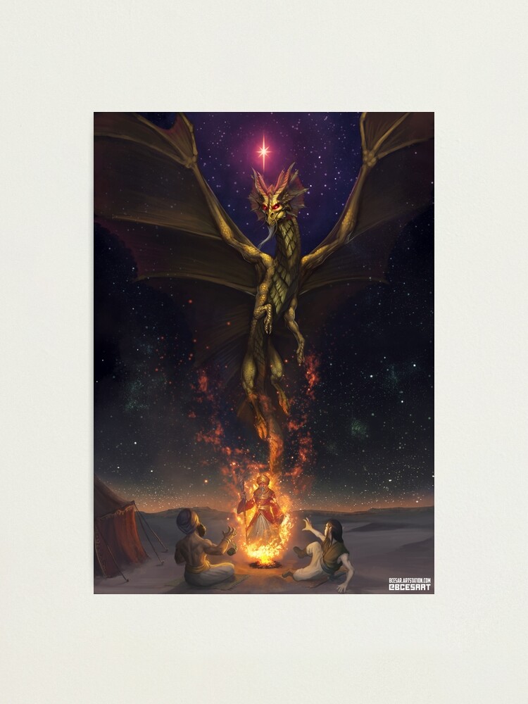 Thumbnail 1 of 3, Photographic Print, Brass Dragon reveals himself to two travelers designed and sold by Bcesart.